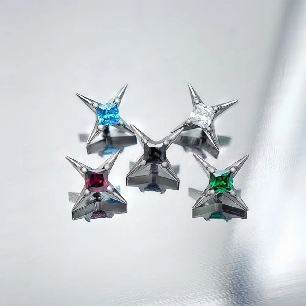 G23 Titanium CZ Square Star Labret Stud Earring
