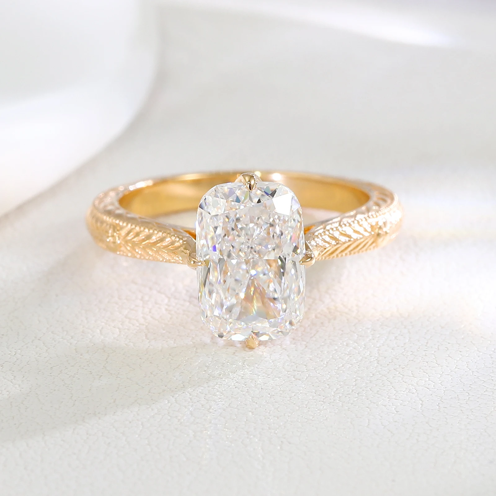 Provence Jewelry 18K Yellow Gold DEF Lab Diamond Ring with Radiant cut For Women Wedding Anniversary Birthday Gift view 5