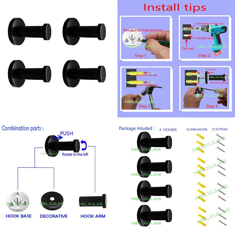 

Классический черный одинарный сверхпрочный настенный крючок из нержавеющей стали для ванной комнаты и прихожей: идеально подходит для банных полотенец, пальто и