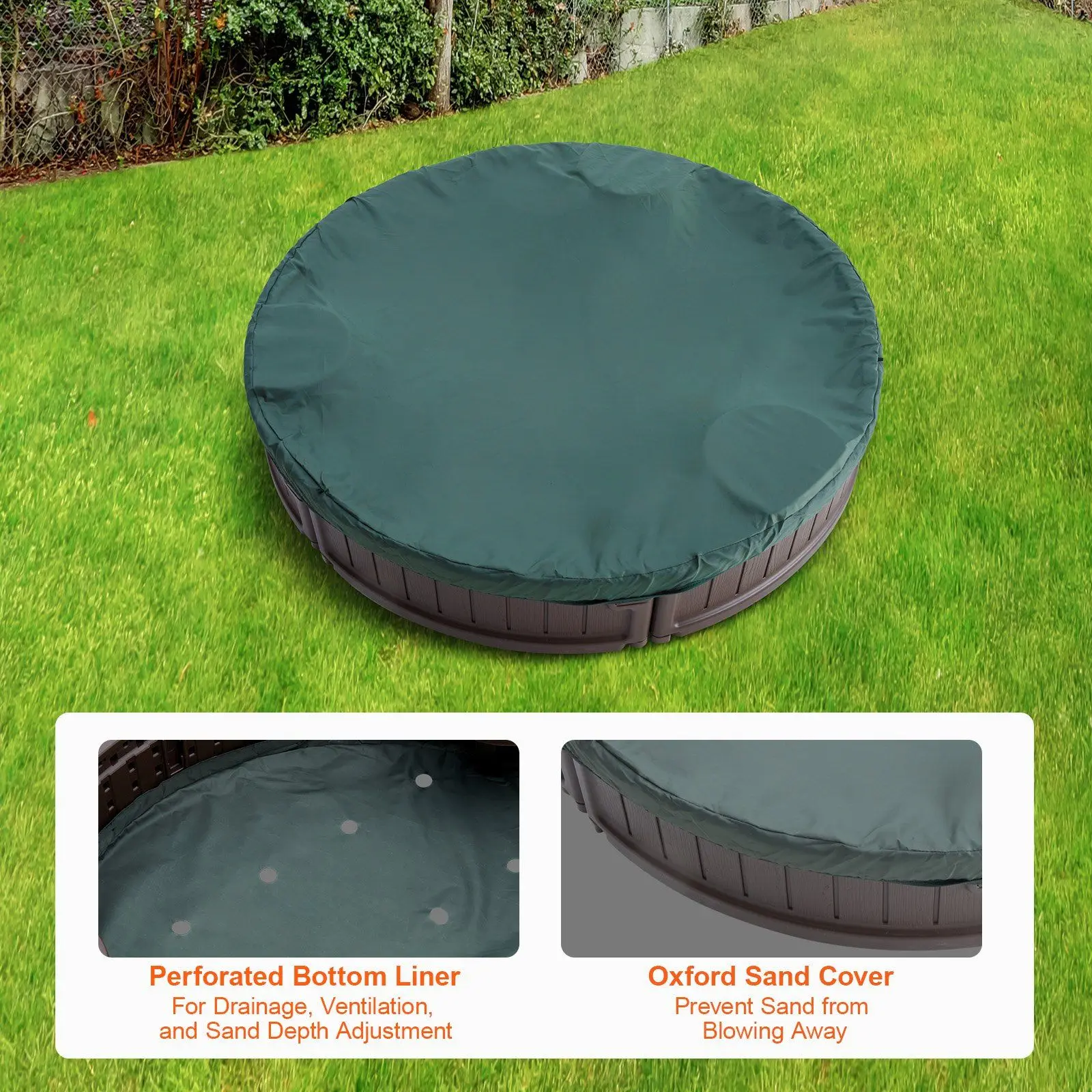 47.2 X 9.1 Brown HDPE Sand Box Cover 3-Seater Bottom Liner Kids Outdoor Sandbox for 3-12 Years Beach Toys for Boys Girls Beach