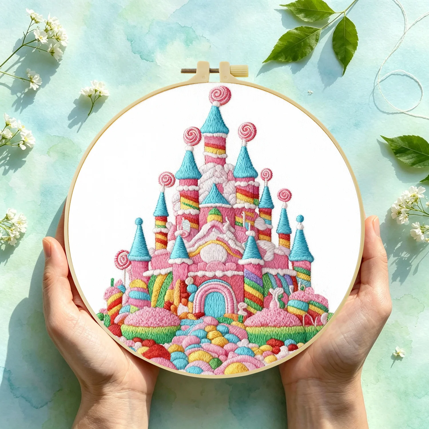 Rosa Süßigkeiten-Schloss 1 Stück DIY Stickerei-Material-Set für Anfänger Stickerei-Starter-Kit Kreuzstich-Kunst als Geschenk Nadelarbeiten – Detail 4