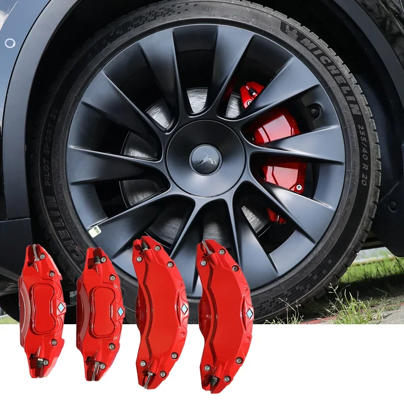 Sticker Will Be Included Brake Accessories For Tesla Model Y Caliper Covers Aluminum Model 3 Wheel Hub 2017-2023 Set Of 4