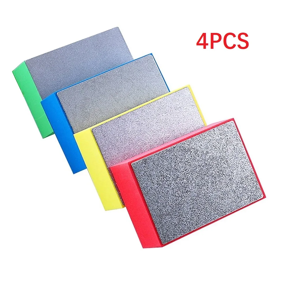 Block Polishing Pad 3.54*2.16*1.18in 4 Pcs 4pcs 60#/100#/200#/400# Diamond + Sponge Glass Burr Trimming Metal Polishing Protable