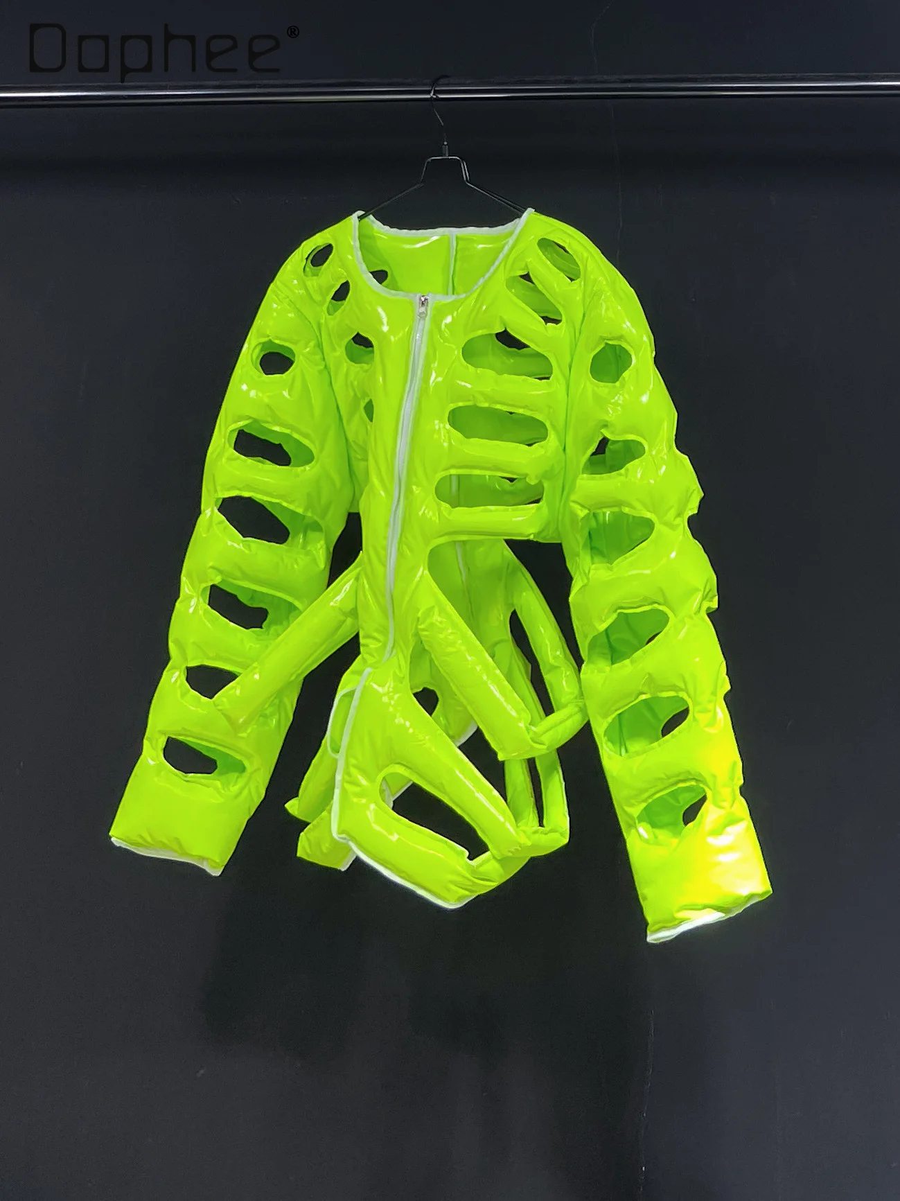 2025 New Glossy Pu Street Dance Jackets for Men Three-dimensional Tailoring Hollow Vest Jacket Trendy Thickened Men Clothing