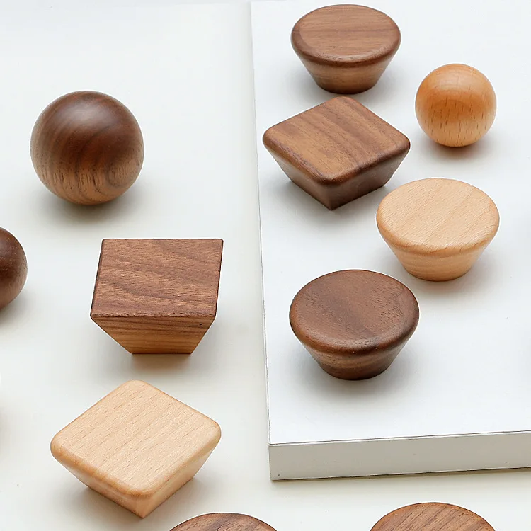 WV Nordic Minimalist Solid Wood Natural Color Cabinet Door Wardrobe Drawer Pulls Single-Hole Round Handle for Kitchen Storage