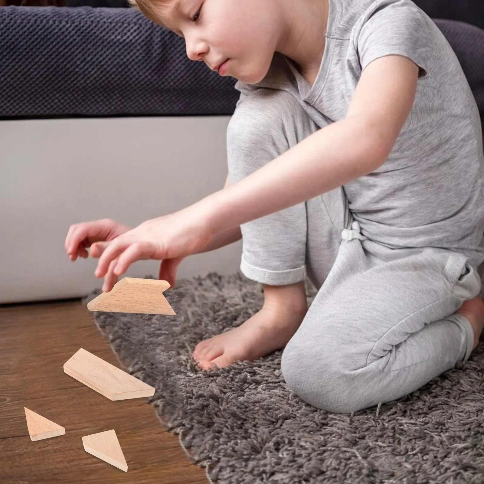 

4Pcs T Puzzle Beechwood Brain Teaser Logical Puzzles Khaki Timeless Design Creativity Imagination Mini Toy Bin