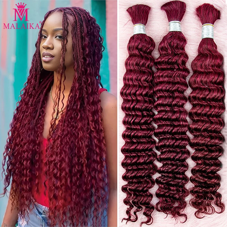 

28 In 99J Color Deep Wave Bulk Human Hair for Braiding No Weft Virgin Hair Curly Human Braiding Hair Extensions for Boho Braids