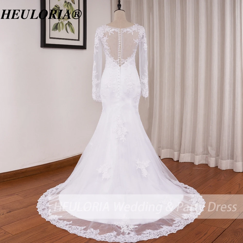 HEULORIA 인어 웨딩 드레스 긴 소매 연인 레이스 applique 구슬 신부 드레스 Robe de mariage 사용자 정의