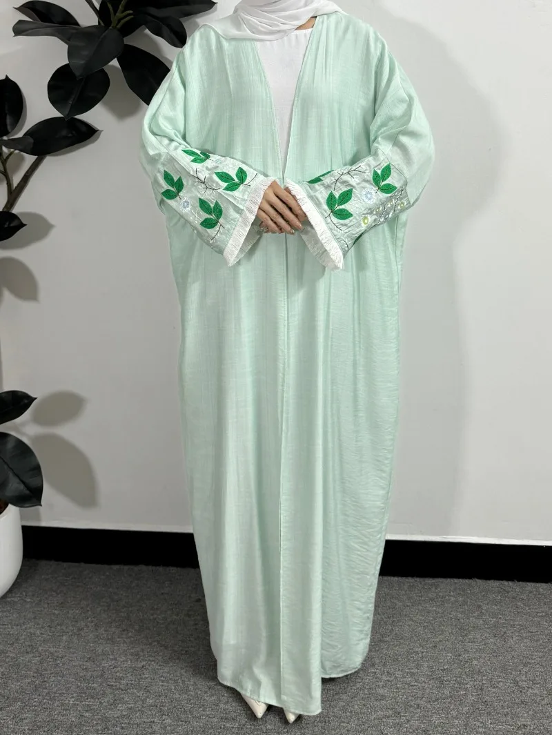 Embroidery Tassle Open Front Abaya Muslim Kaftans Long Sleeve Maxi Length Ramadan Prayer Dresses Islamic Clothing Muslim Jilbabs