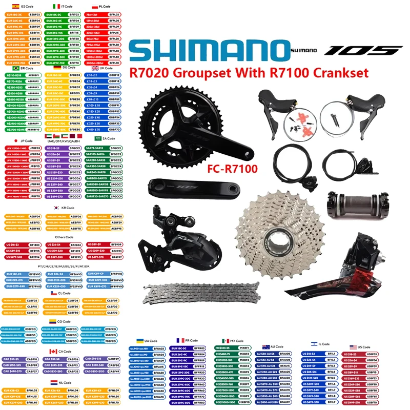 

SHIMANO 105 Series R7025 ST-R7020+BR-7070 2x11 Speed Set With R7100 Crankset R7000 Front Rear Derailleur Cassette For Road Bike