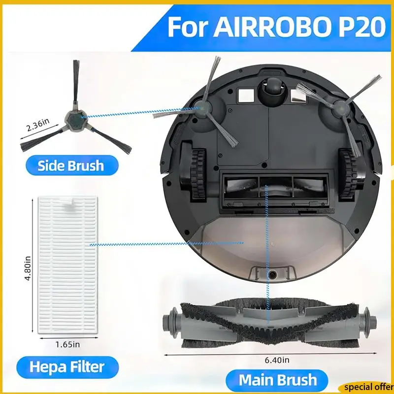 

A61I 21 шт. запасные аксессуары, детали для робота-пылесоса AIRROBO P20, основной ролик, боковые щетки, фильтры Hepa, чистка Bru