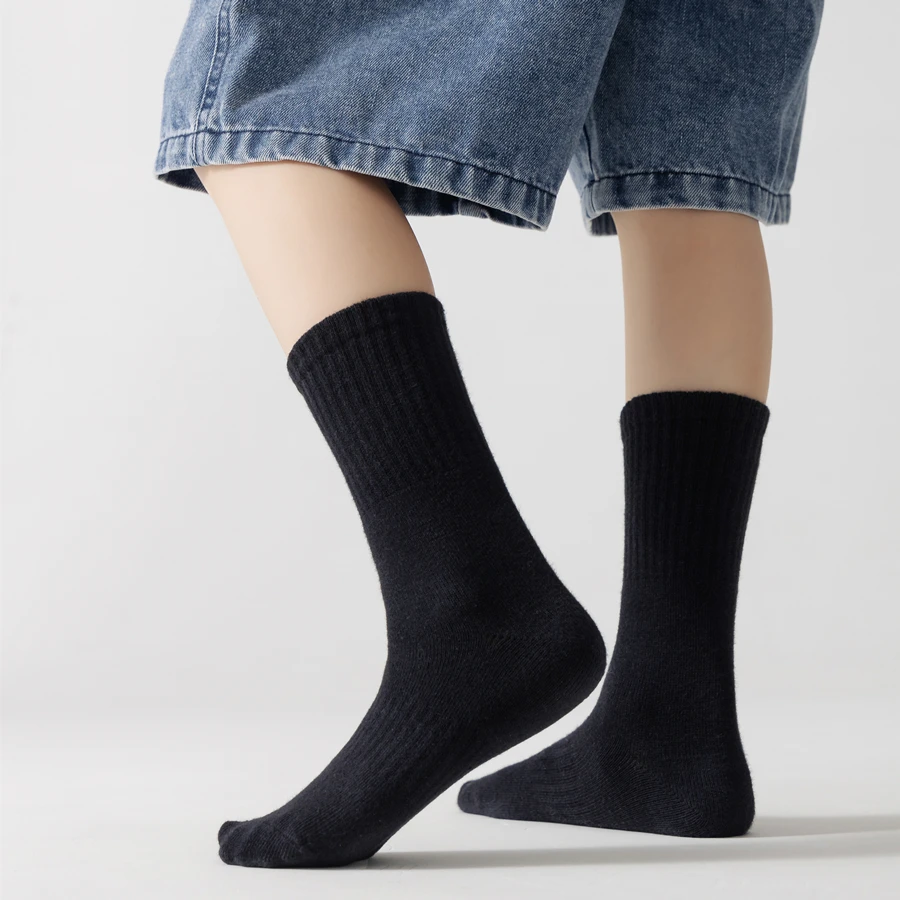 5 أزواج 100% القطن الأطفال جوارب أنبوبية طويلة الفتيات الفتيان طفل الخريف الشتاء الدافئة أبيض أسود طالب جوارب رياضية ل 1-12 سنة #5