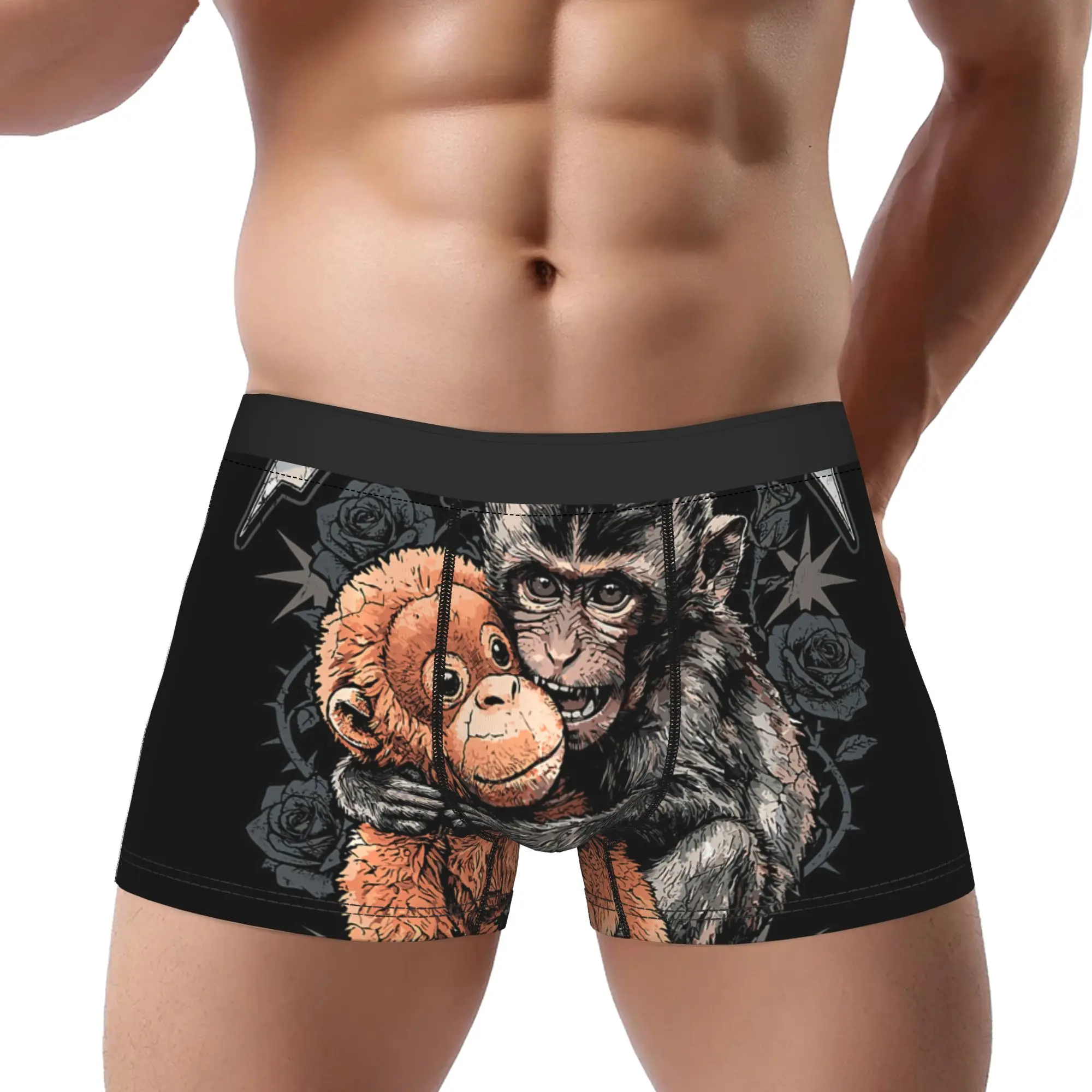 Punshi Support Monkey Meme Goth Y2K Brainrot  Brainrot Meme Underpants Homme Panties Men's Underwear Print Shorts Boxer Briefs