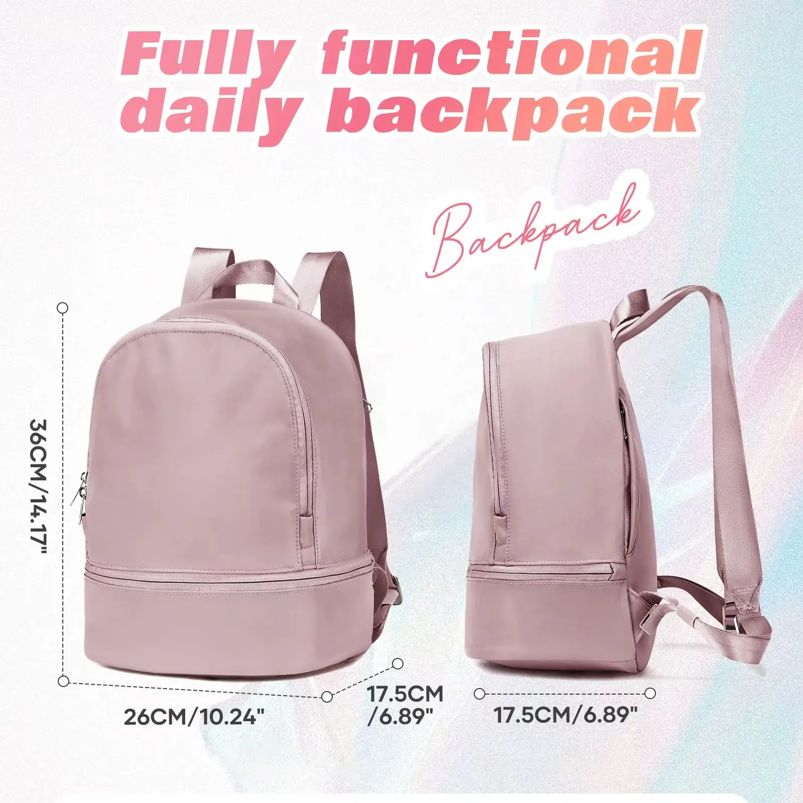 Bolsa para mulheres, mochila esportiva pequena com compartimento para sapatos, mochila de viagem à prova d'água para academia, bolsa de viagem para mu