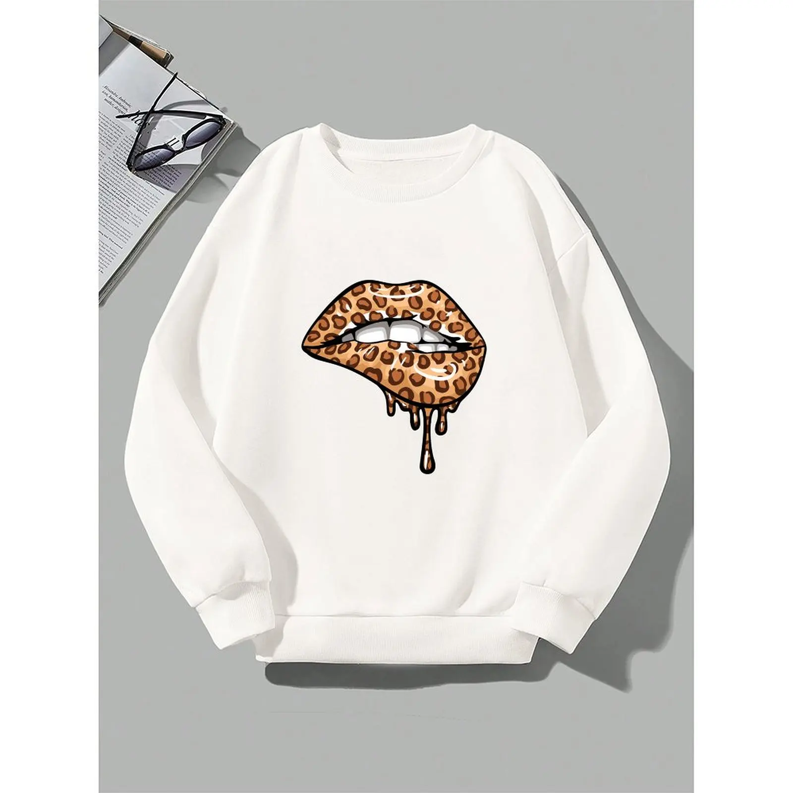 سويت شيرت نسائي برقبة دائرية شتوي كاجوال مطبوع عليه رسومات رائعة ومريحة وأكمام طويلة بلوفرات ملابس نسائية للخريف