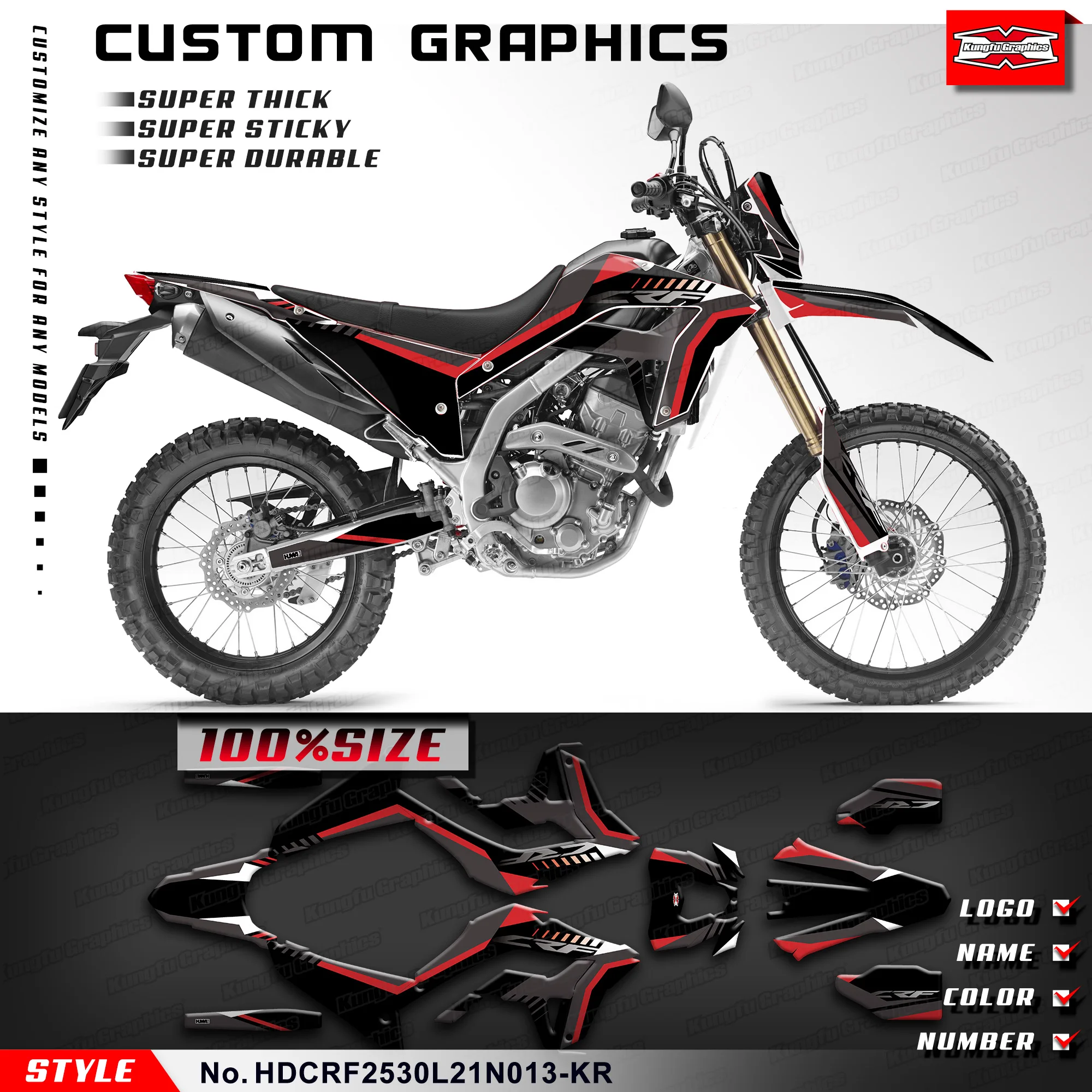 

Наклейки KUNGFU GRAPHICS, клейкие наклейки для Honda CRF 250L 300L CRF250L CRF300L 2021 2022 2023, HDCRF2530L21N013-KR