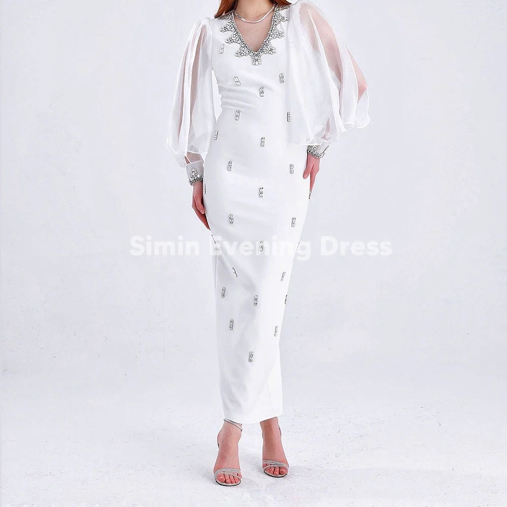 

Simin Women's Crepe V-Neck Beaded Straight Ankle-Length Evening Dresses With Organza Long Sleeves Elegant Party Dresses 2025