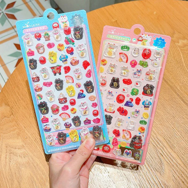 

Cartoon Maneki Neko 3D Relief Sticker Creativity Student Reward Stickers Diy Stationery Journal Phone Case Girl Birthday Gifts