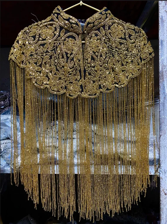 

Indian Heavy Industry Nail Bead Shawl Long Tassel Cheongsam Ancient Style Shawl