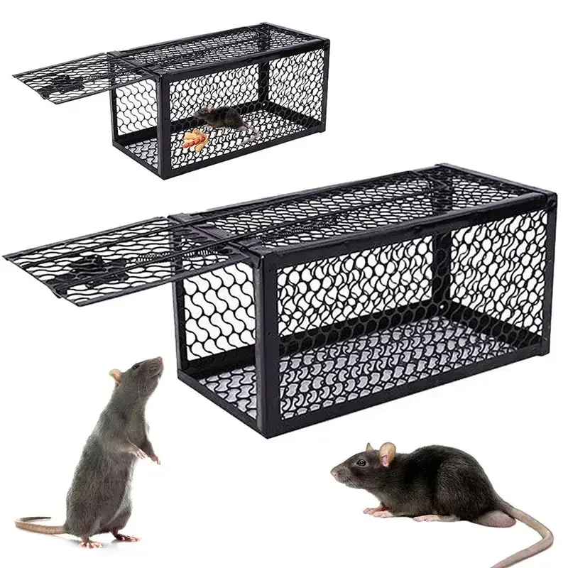 Reusable Metal Mouse Trap Cage, Adjustable Sensitivity Automatic Lock Humane Rodent Catcher for Home Pest Control