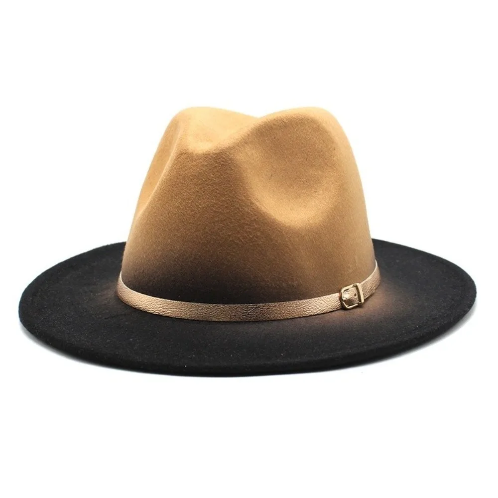 Casual Wide Brim British Fedora Hat Formal Occasion Gentleman Winter Woolen Hat Gradient Color Panama Cap Woolen Cowboy Hat Men
