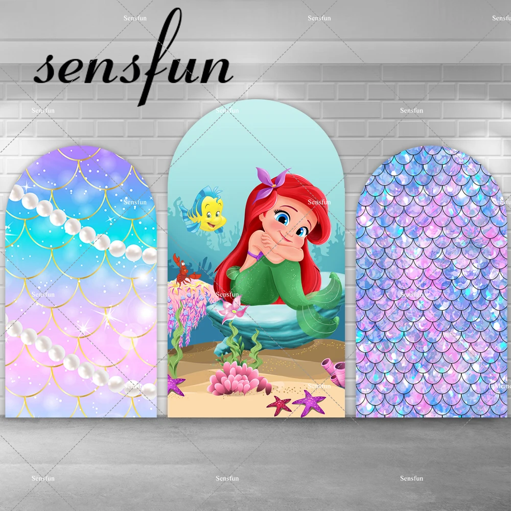 

Baby Little Mermaid Princess Ariel Chiara Wall Arch Backdrop Cover for Girls Birthday Party Background Under The Sea Banner