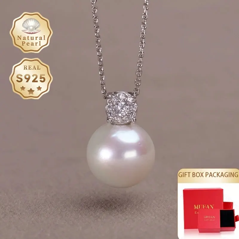 

Mufan Jewelry Fashion Pearl Necklace for Ladies S925 Silver 11-12mm round Freshwater Pearl Pendant Gift Choice Elegant Sunlight
