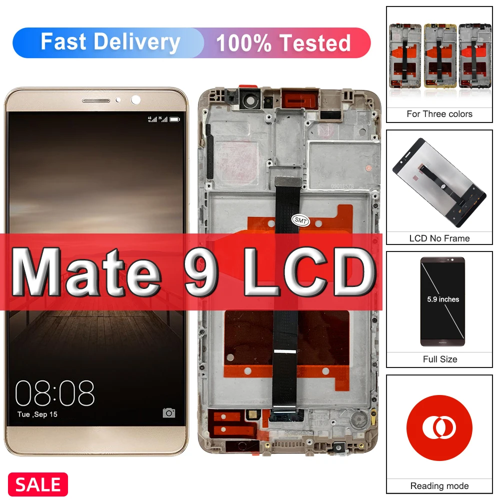 Pantalla LCD IPS de 5,9 pulgadas para Huawei Mate 9, montaje de digitalizador de pantalla táctil con Marco, MHA-L29 LCD, MHA-L09, MHA-AL00