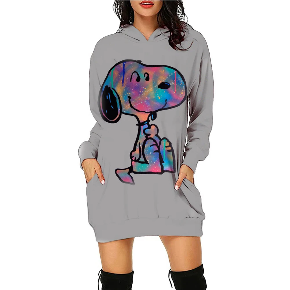 Women\'s Hoodies Dress Snoopy Kawaii Black Hoodie 3D Print Youthful Woman Clothes Winter 2024 S-3XL High Quality Ladies Fashion