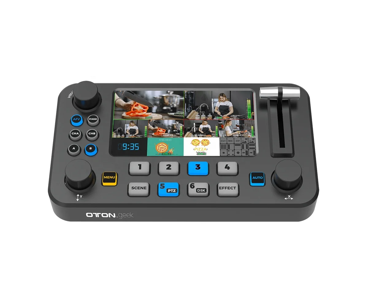 Oton Geek S04M 4 Channel HD-MI Live Streaming Video Mixer Switcher with 5 inch Multiview Screen