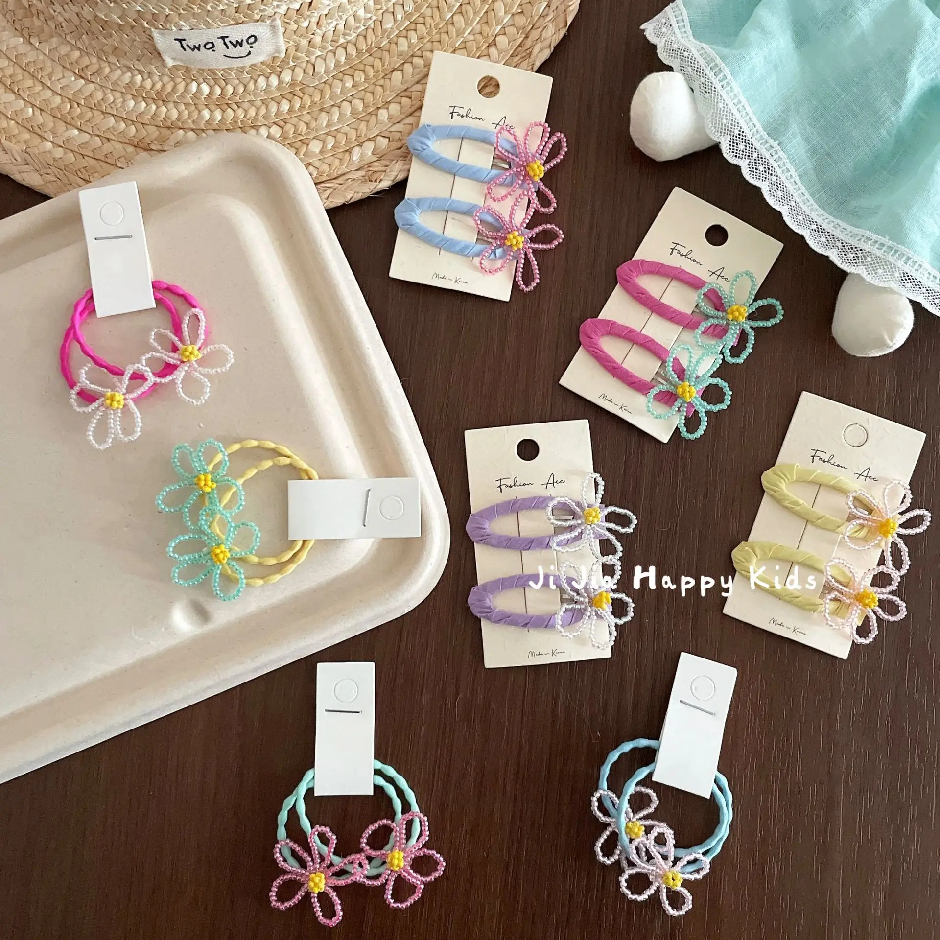 Hair Clip Colorful Beaded Flower Cute Dopamine Girls Bangs Clip Vacation Travel Headwear Compact Lightweight Daily