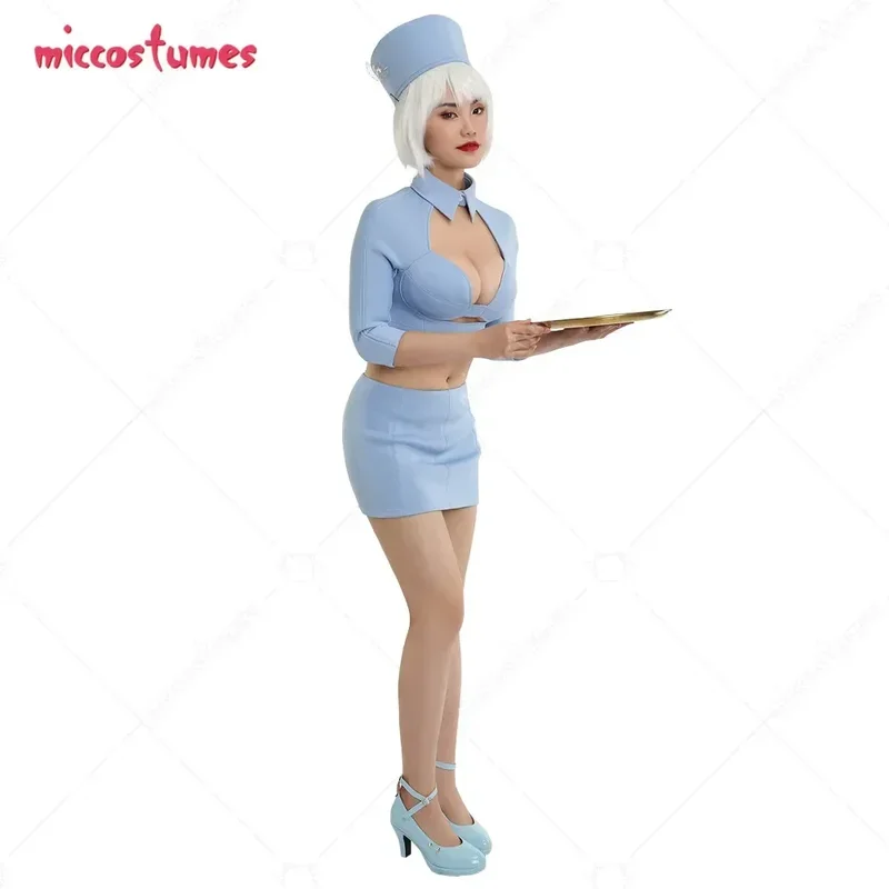 Miccostumes Adult Women Vintage Airline Stewardess Halloween Costume For Retro Party