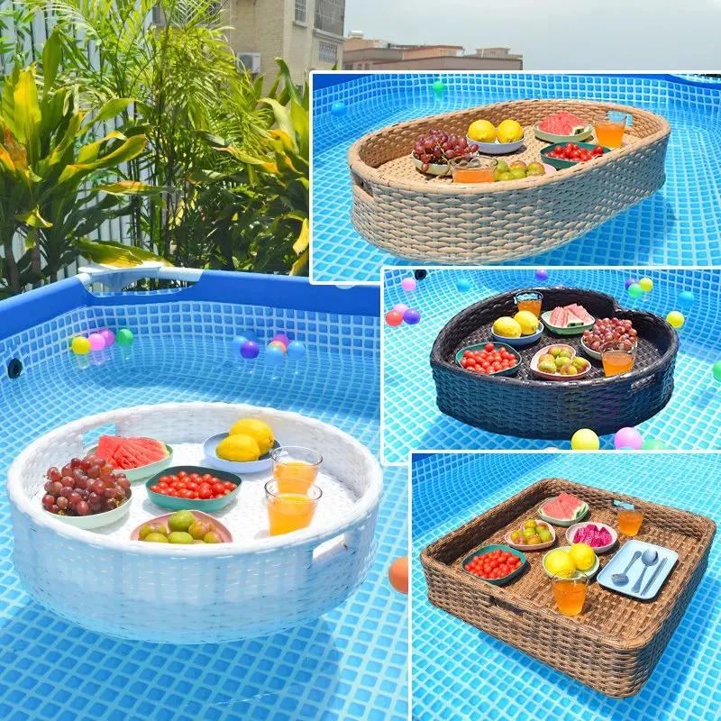 Art Table Water Breakfast Internet Celebrity Rattan Basket B & B Villa Swimming Pool Floating Tray
