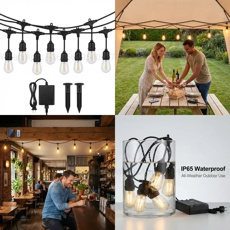 Solar LED 5M S14 E27 Street Garland String Lights Outdoor Waterproof Remote Control Garden Wedding Patio Decor Bulb Fairy