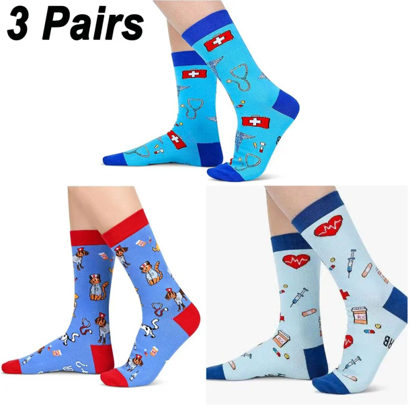 

3 pairs New Geometric Trendy Socks Funny Printing This Nurse is duty Off Doctor Hospital Theme Tube Socks