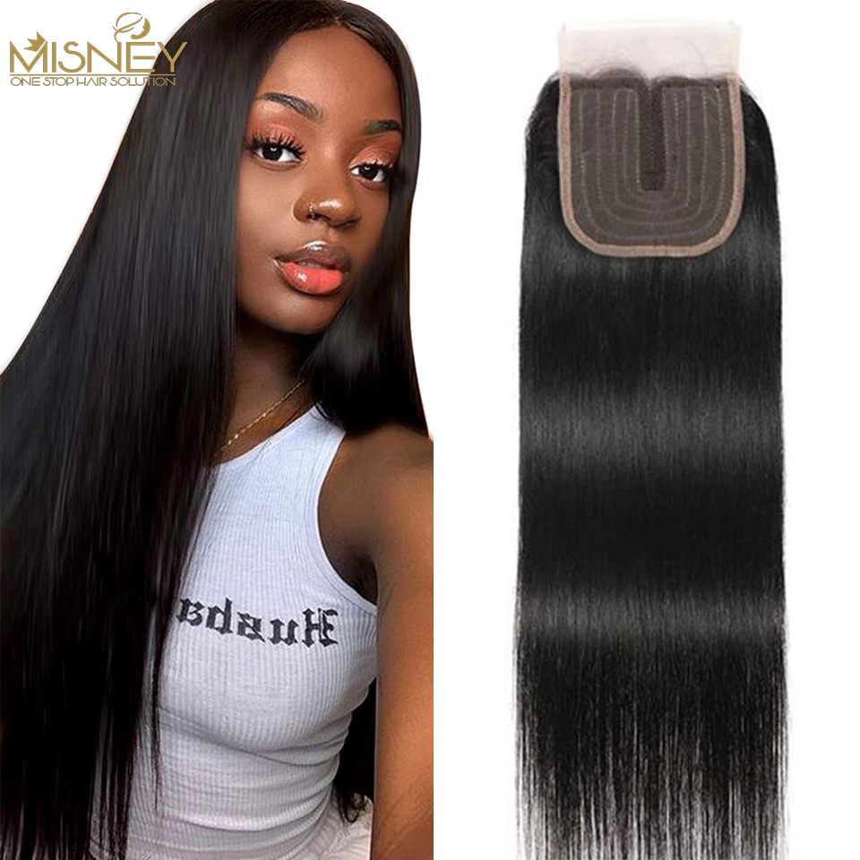 Straight Hair Lace Closure 4x1 T Middle Part Transparent Lace Closure Brazilian Human Hair Swiss Lace Deep Curly Cheveux Humain