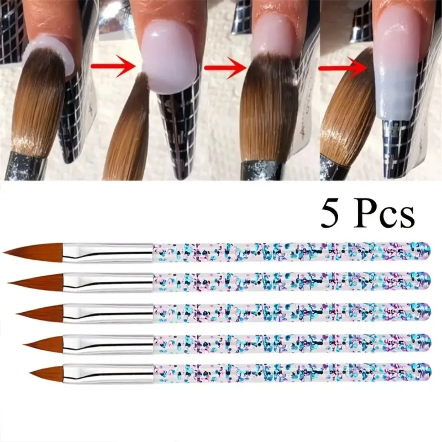 

Beautiful, precise, and exquisite set of 5 stunning crystal handled nail art brushes. Perfect for acrylic UV gel carving and daz