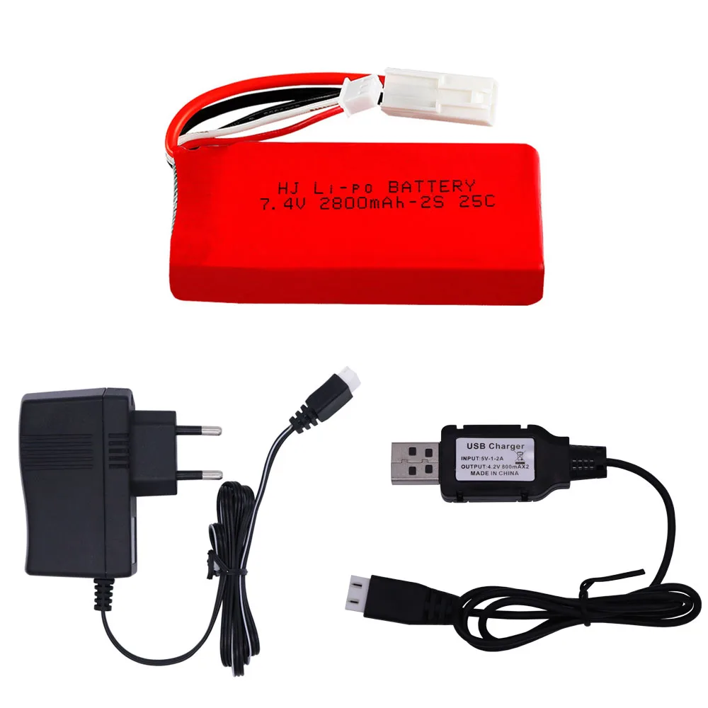 7.4V 2800mAh Lipo Battery with USB Charger For FT009 2.4G Remote Control Boat speed boat Battery RC toy accessories 7.4V 25C 2S