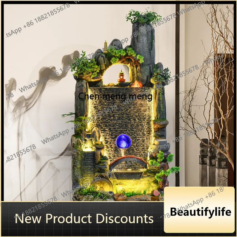 

Large rockery fountain flowing water ornament living room courtyard floor-to-ceiling water curtain wall housewarming gift-5