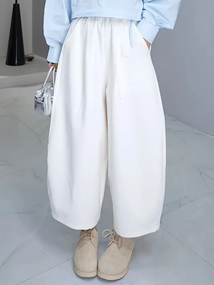 

Белые широкие брюки женские, весенняя новинка, маленький размер, свободные, утягивающие, укороченные, фасон «фонарики», повседневные, в стиле «капуста»