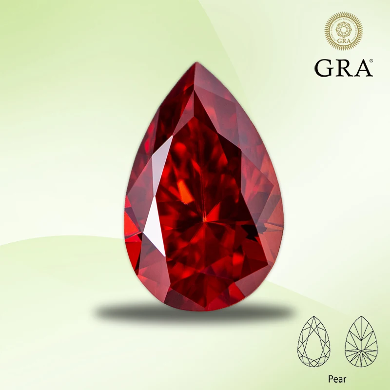 

Moissanite Loose Stone Garnet Color Pear Cut Lab Created Gemstone Diamond for DIY Jewelry Making Materials with GRA Certificate