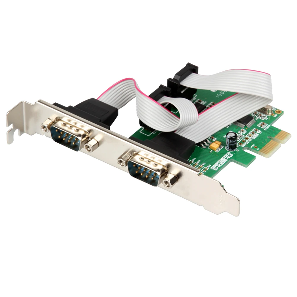 Tarjeta controladora PCI Express 2 puertos serie RS232 Com Db9 Chip PCI-E 1,0 x 1 WCH382 con soporte de perfil bajo