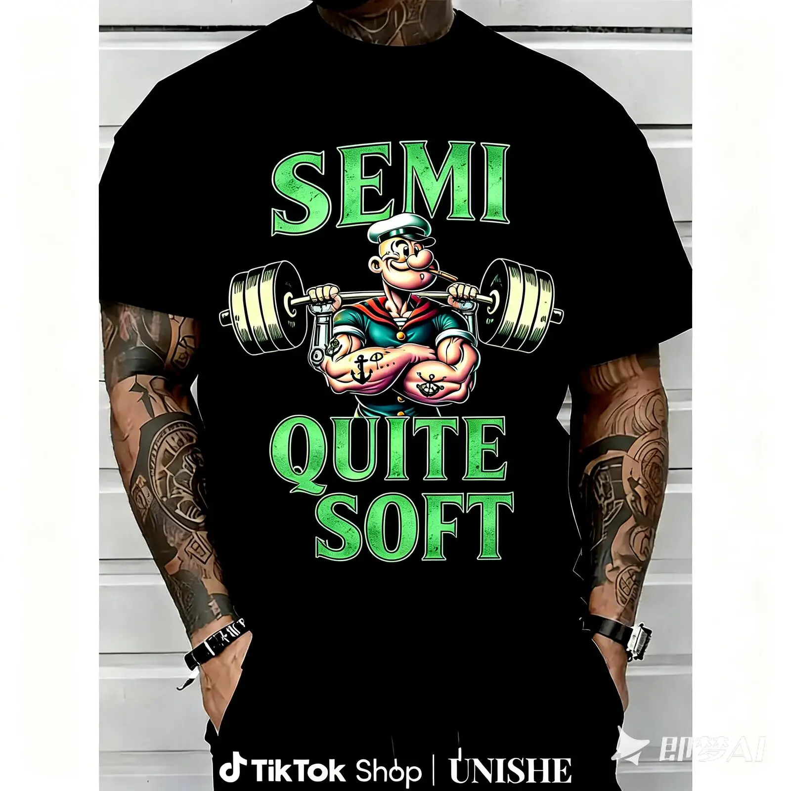 Camiseta Popeye Semi Quite Soft Gym Graphic 100% algodón