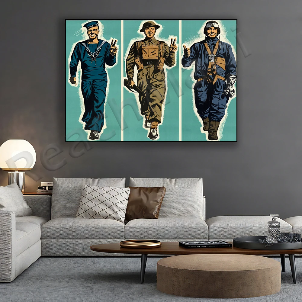 WWII British Uniform Poster | WW2 Vintage Wall Art Print | Sailors, Infantry, Pilots | British War Office Decor