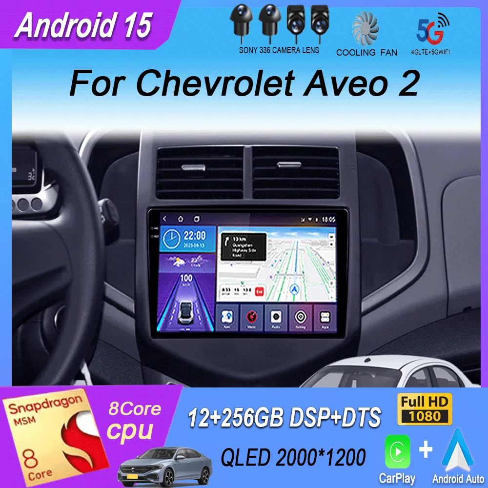 Radio odtwarzacz multimedialny samochodowy 5G 2din Android 13 dla Chevrolet Aveo 2 Sonic T300 Autoradio CarPlay nawigacja GPS