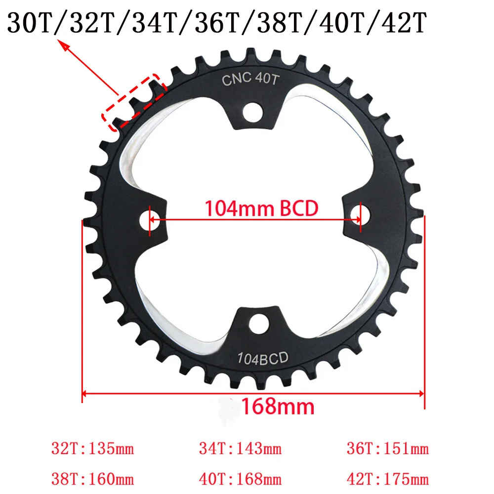 Fahrrad Vierkantloch Kettenrad 104BCD 152mm/165mm/170mm Kurbelarme 32/34/36/38/40/42T Schmales breites Kettenblatt MTB Fahrrad Kurbelgarnitur – Detail 10