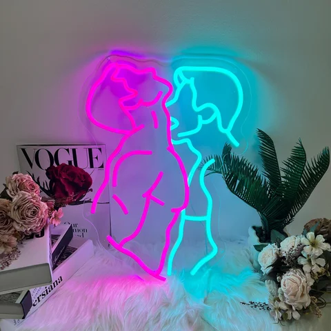 Gay Couple Kissing Neon Sign, LGBT Couple LED Neon Lights, Pride Wall Decor, Gay Love Art, LGBTQ Gift
