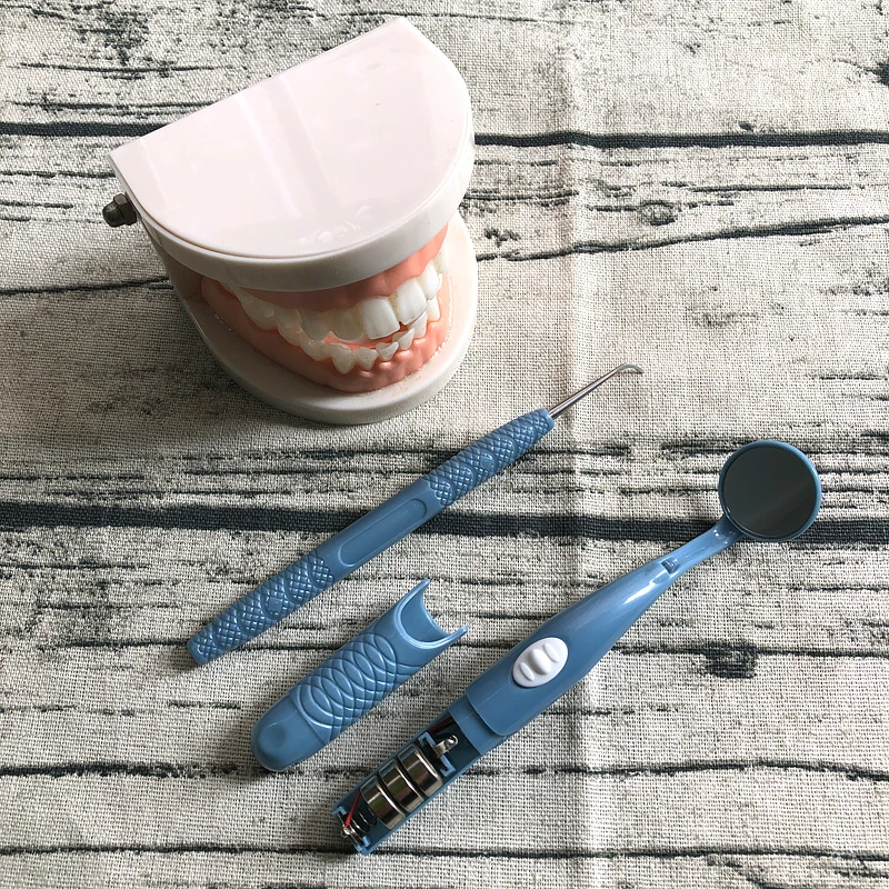 حزمة مضاءة (الشركة المصنعة) اليابانية فائقة السطوع LED مضاءة مرآة الفم عن طريق الفم + مزيل البلاك اختيار الأسنان 2in1 طقم طب الأسنان #4