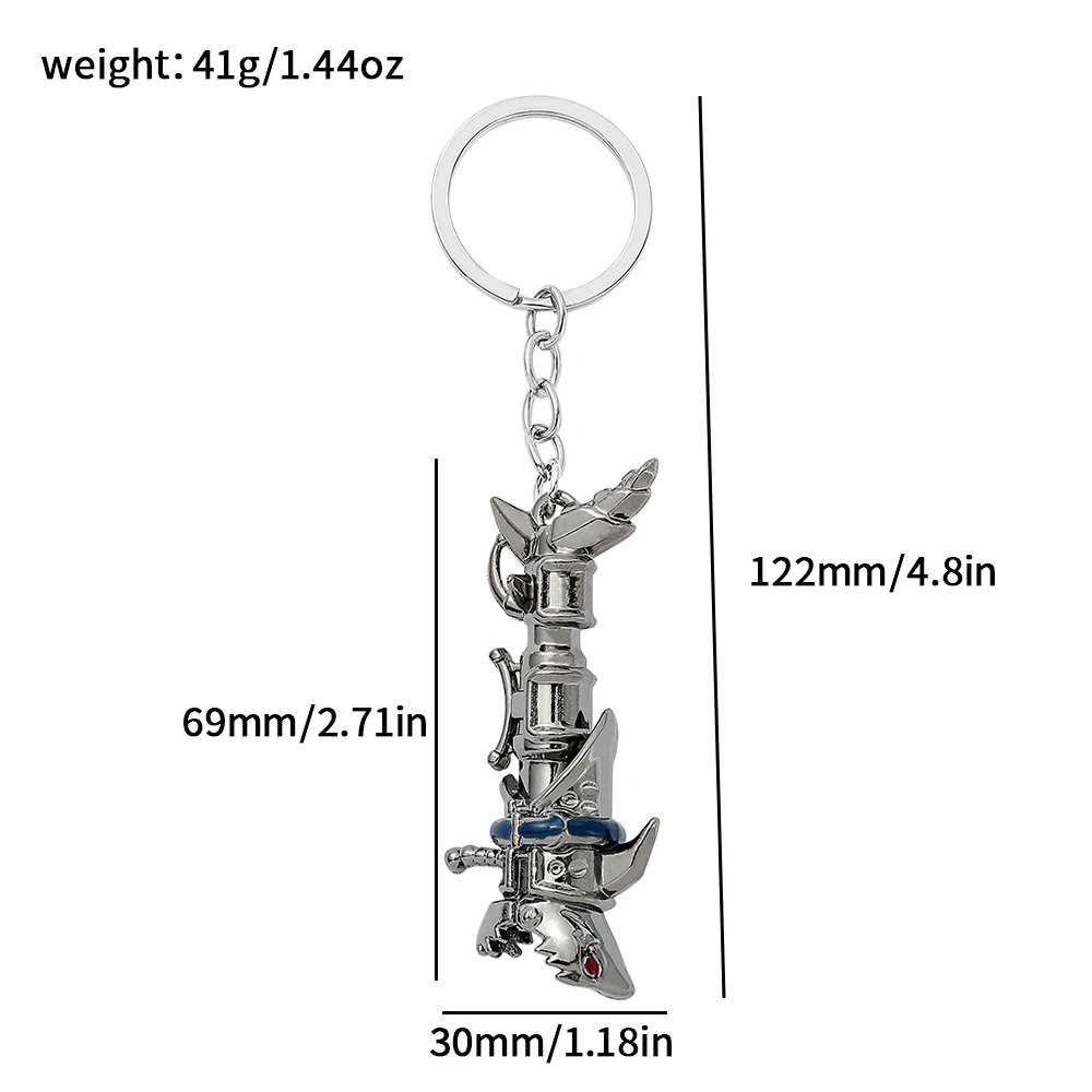 League of Legends Game Figure Anime Arcane Jinx Keychain Shark Style Grenade Launcher Model Keyrings for Backpack Accessories