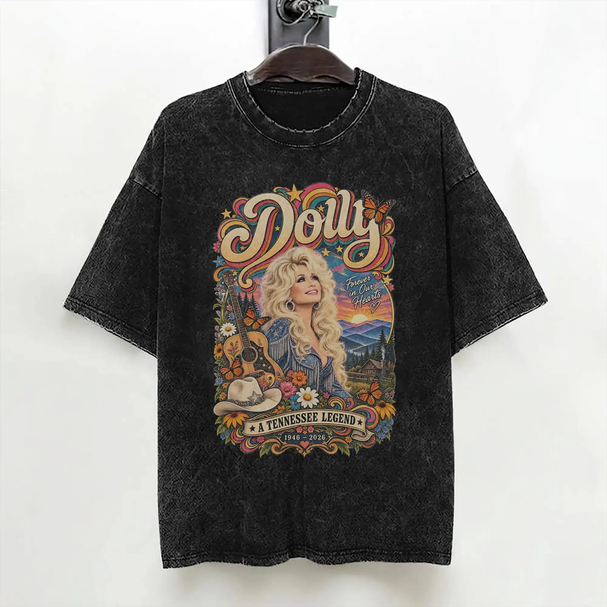 Singer D-Dolly Parton T Shirts Washed 100% Cotton Street T-Shirt  Vintage Men Women Streetwear Printed Tees